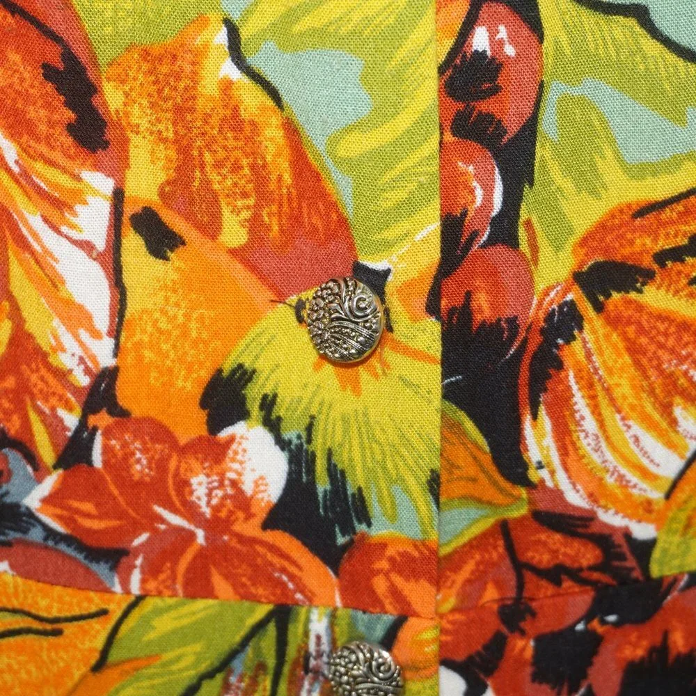 Vintage 80s Tropical Floral Print Dress 12 - Picture 5 of 11